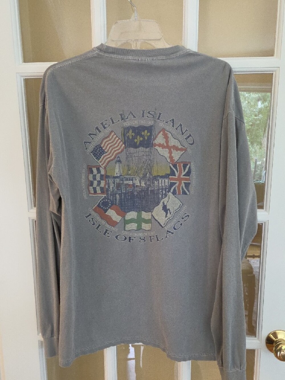 Comfort Colors Gray Long Sleeve Crewneck Tee - Amelia Island Flags -Size: L